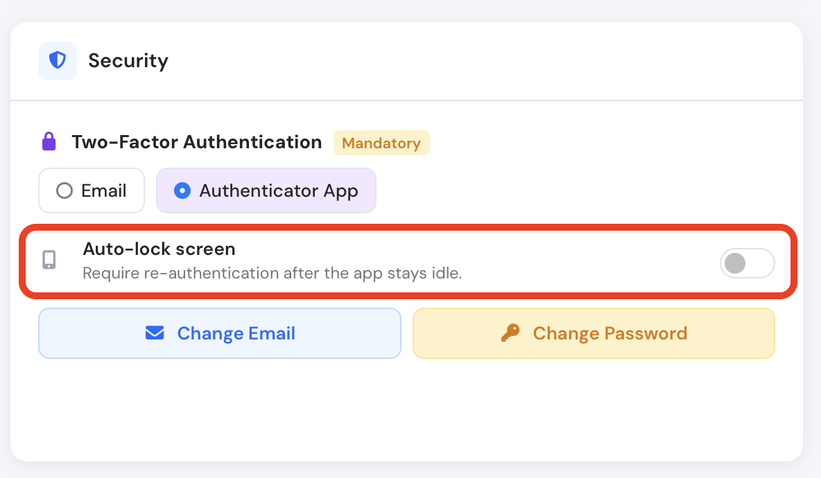 Auto-lock screen toggle in Security settings