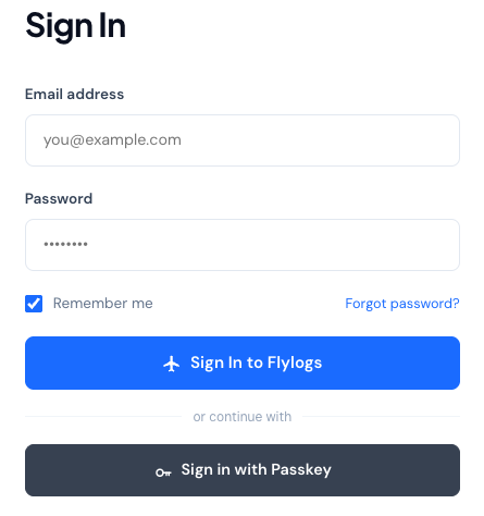 Sign In page with the Sign in with Passkey option