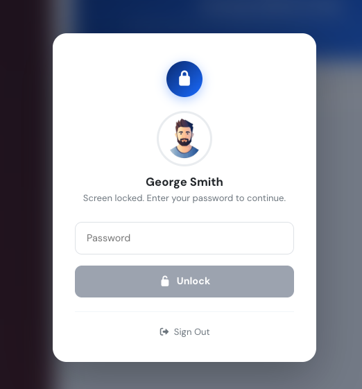Lock screen overlay requiring password to continue